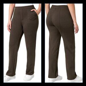 Mondetta Pull-On Herringbone Straight Leg Pants XL Brown Brushed Back Lining